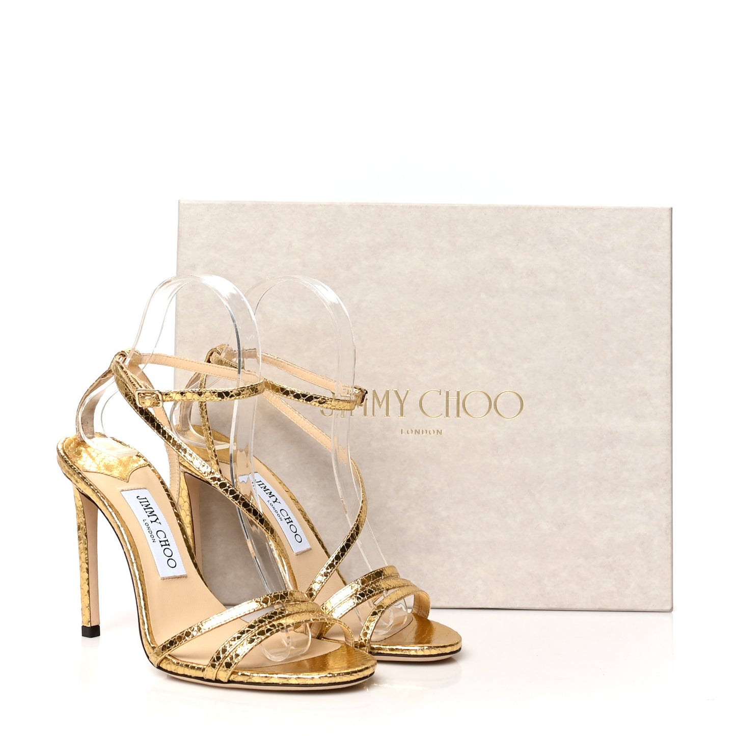 Snakeskin Embossed Tesca 100 Sandals 37.5 Gold