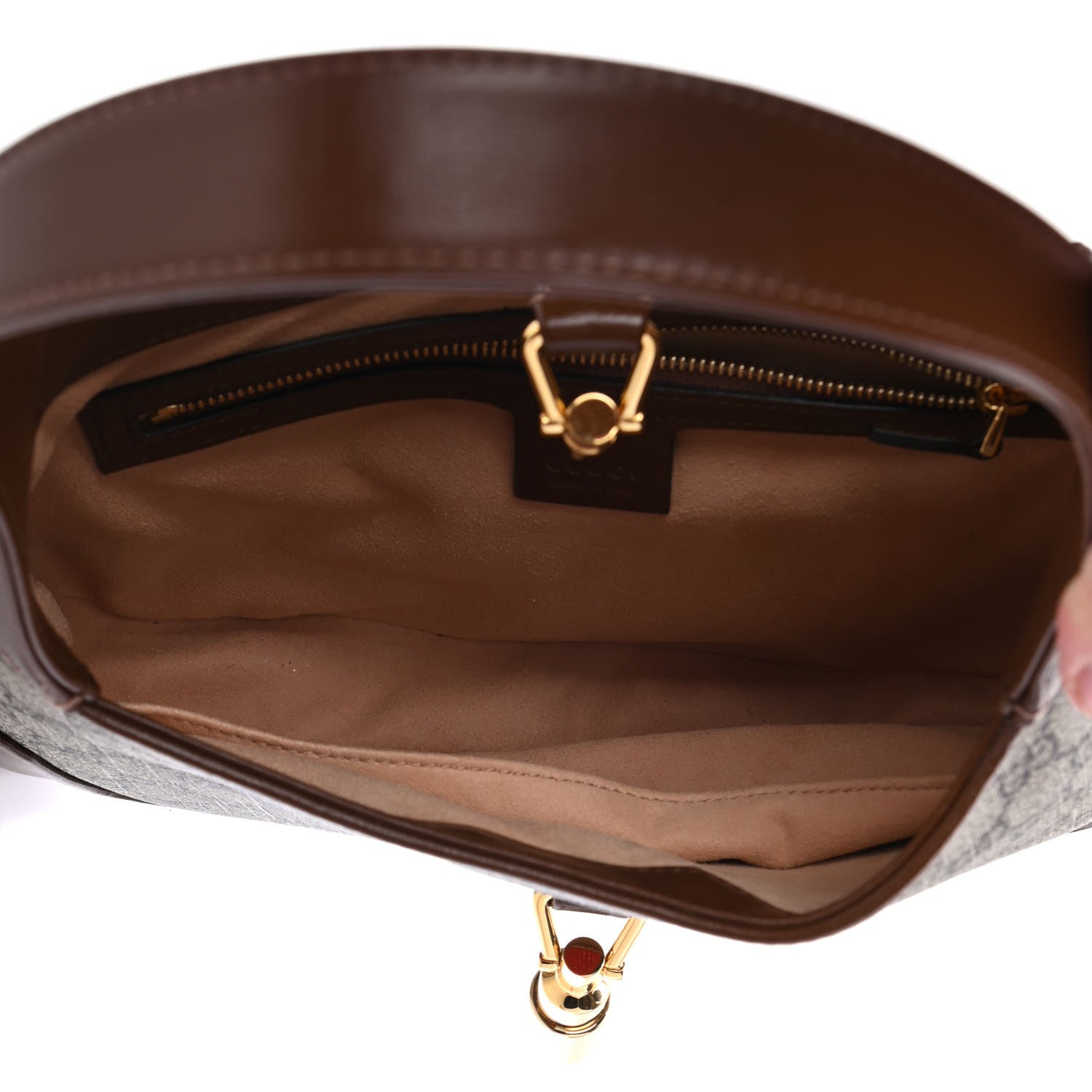 Gucci GG Supreme Monogram Azalea Calfskin Web Small Jackie 1961 Hobo Beige Ebony Brown Sugar 4 of 4