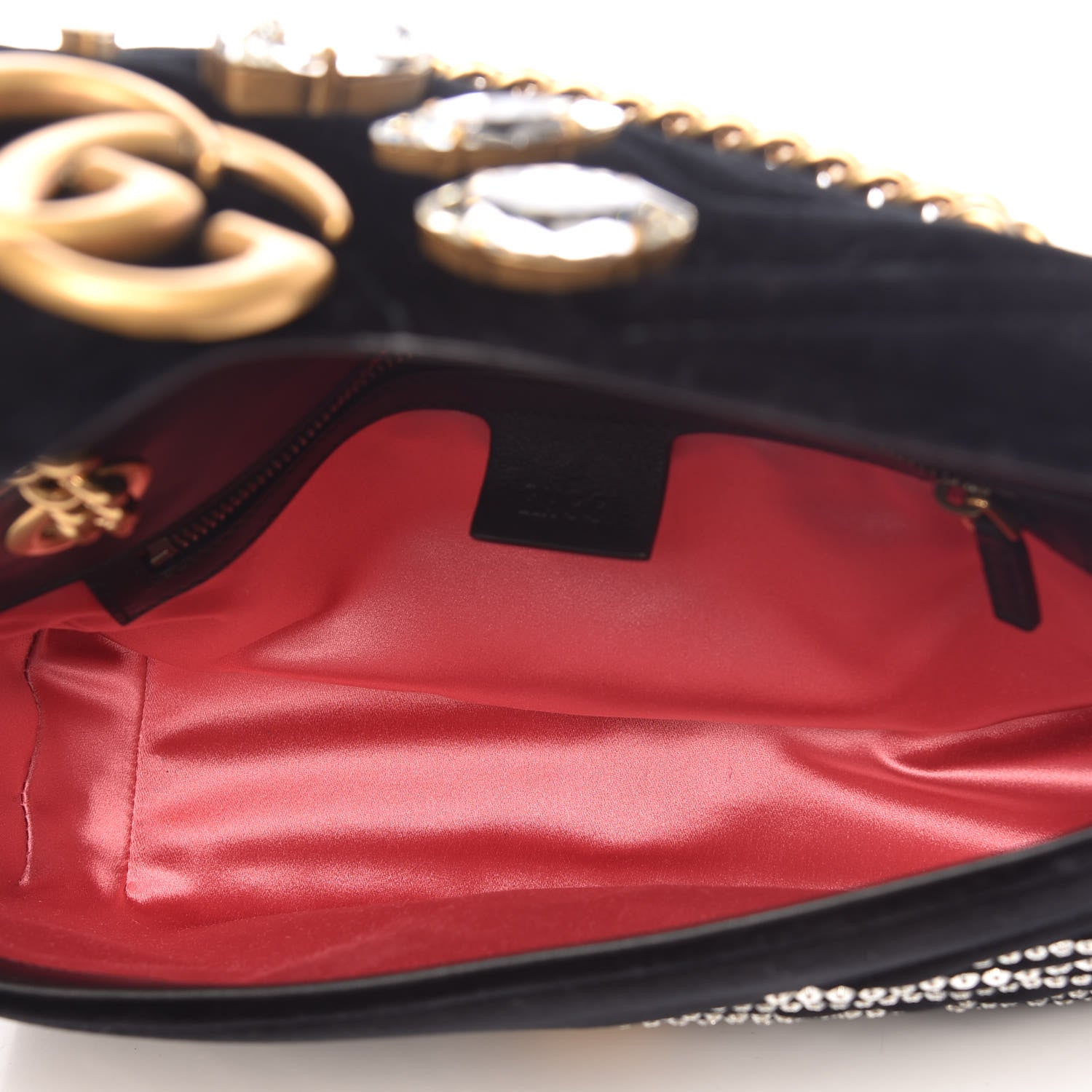 Gucci Velvet Matelasse Marquise Crystals Embroidered Small GG Marmont Shoulder Bag Black 7 of 9