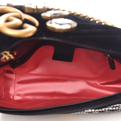 Gucci Velvet Matelasse Marquise Crystals Embroidered Small GG Marmont Shoulder Bag Black 7 of 9