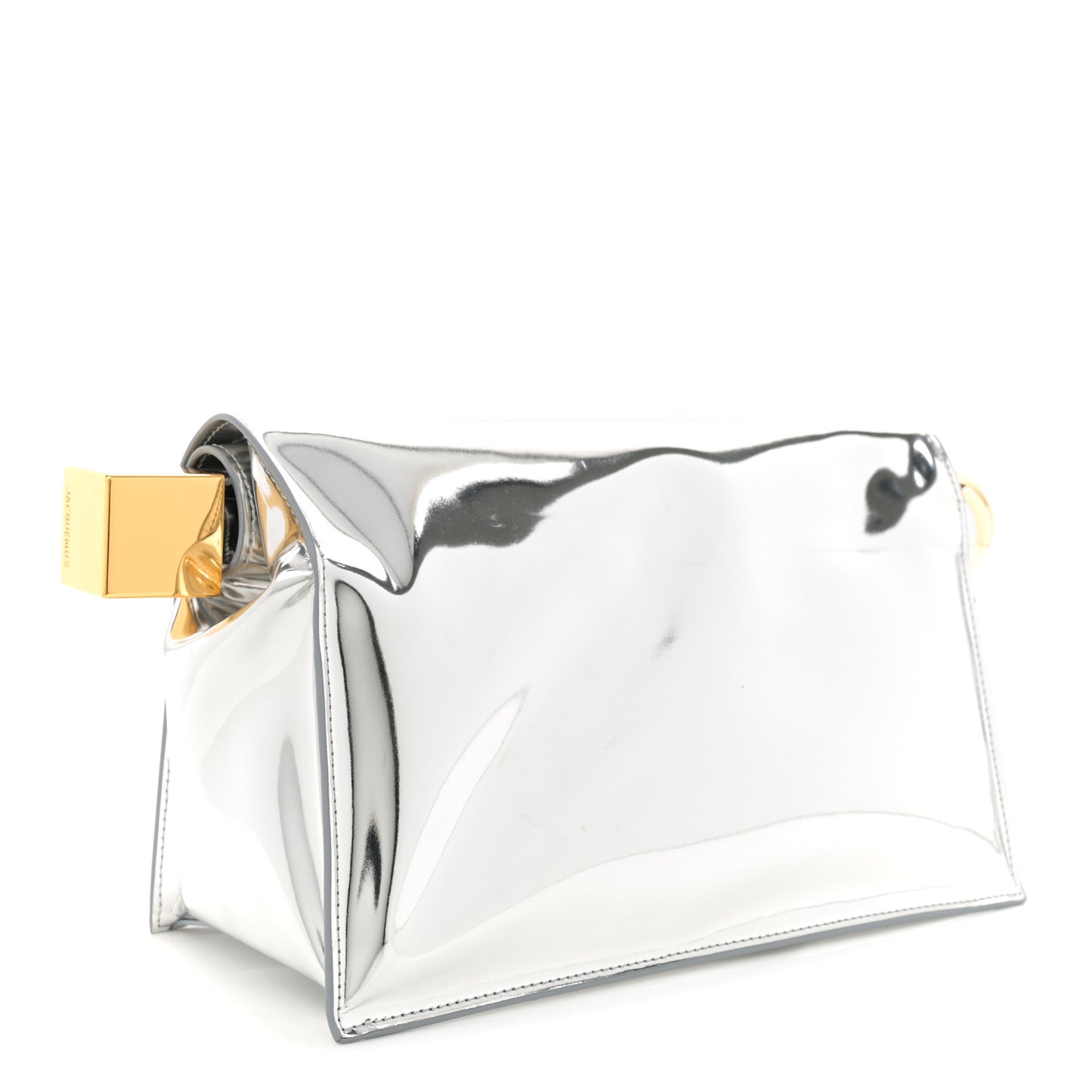 Metallic Patent Calfskin La Pochette Rond Carre Silver