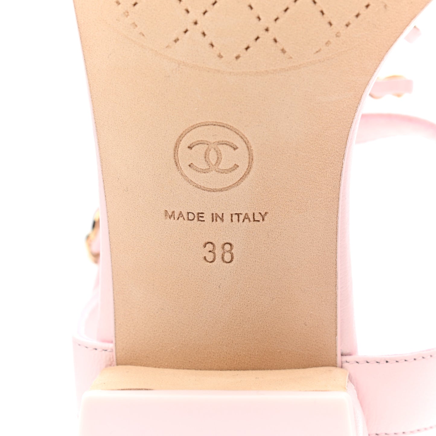 Lambskin Chain CC Logo Thong Sandals 38 Light Pink