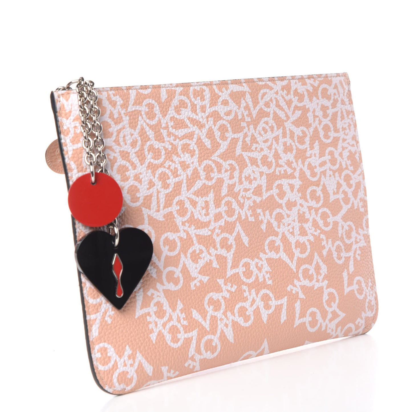 Calfskin Empire Loubicute Crazy Love Charms Clutch Latte