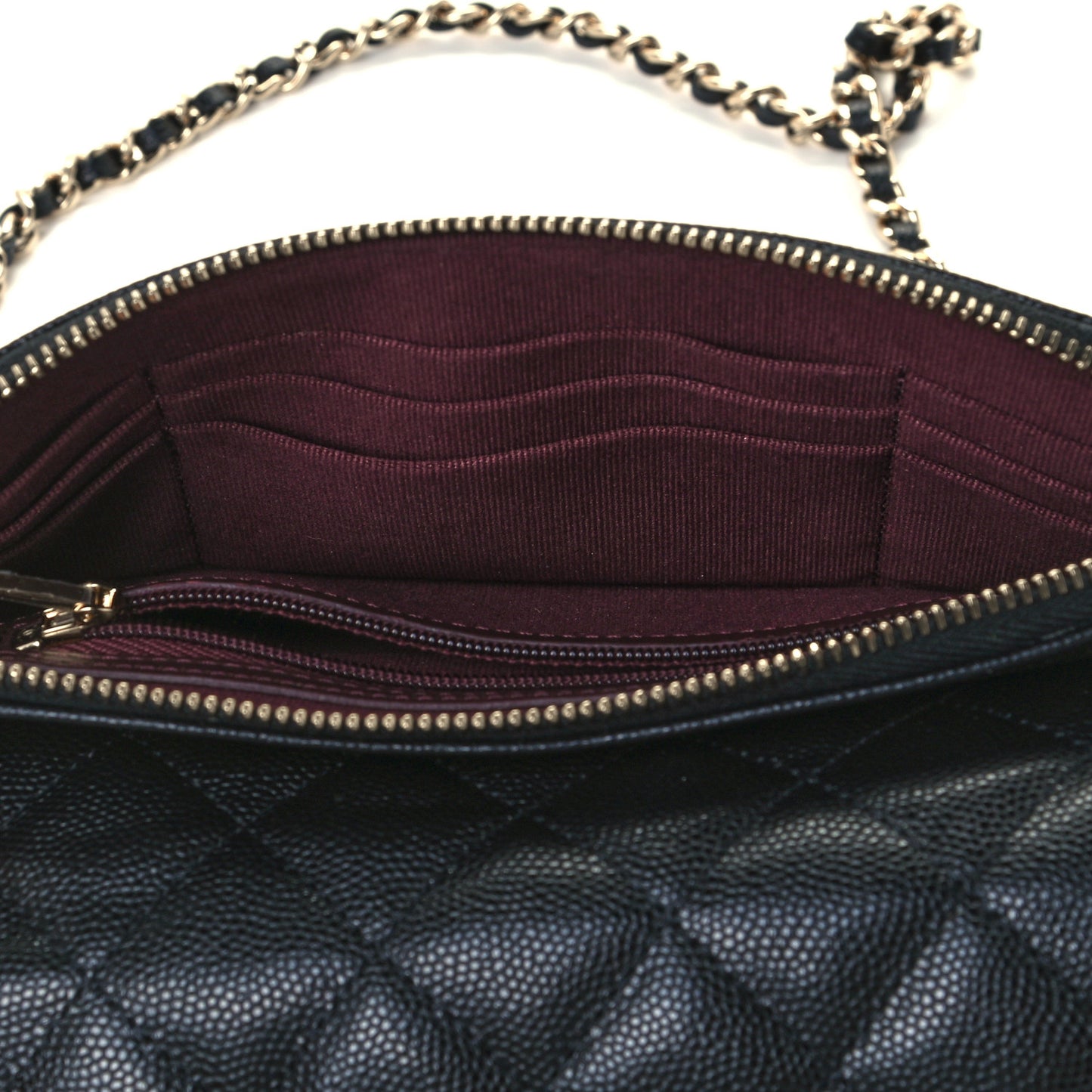 Caviar Quilted Flap Phone Holder With Chain Black