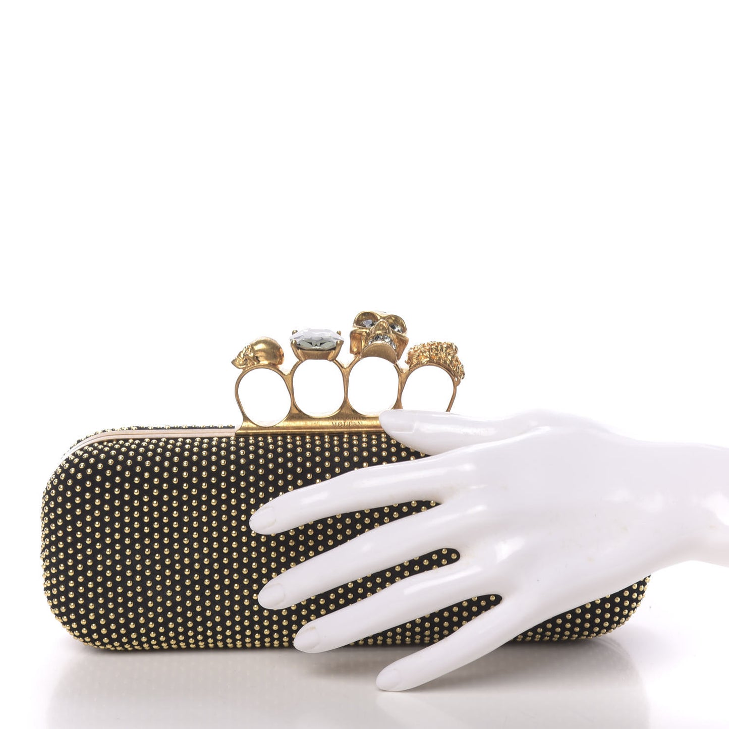 Suede Studded Skull Knuckle Box Clutch Black