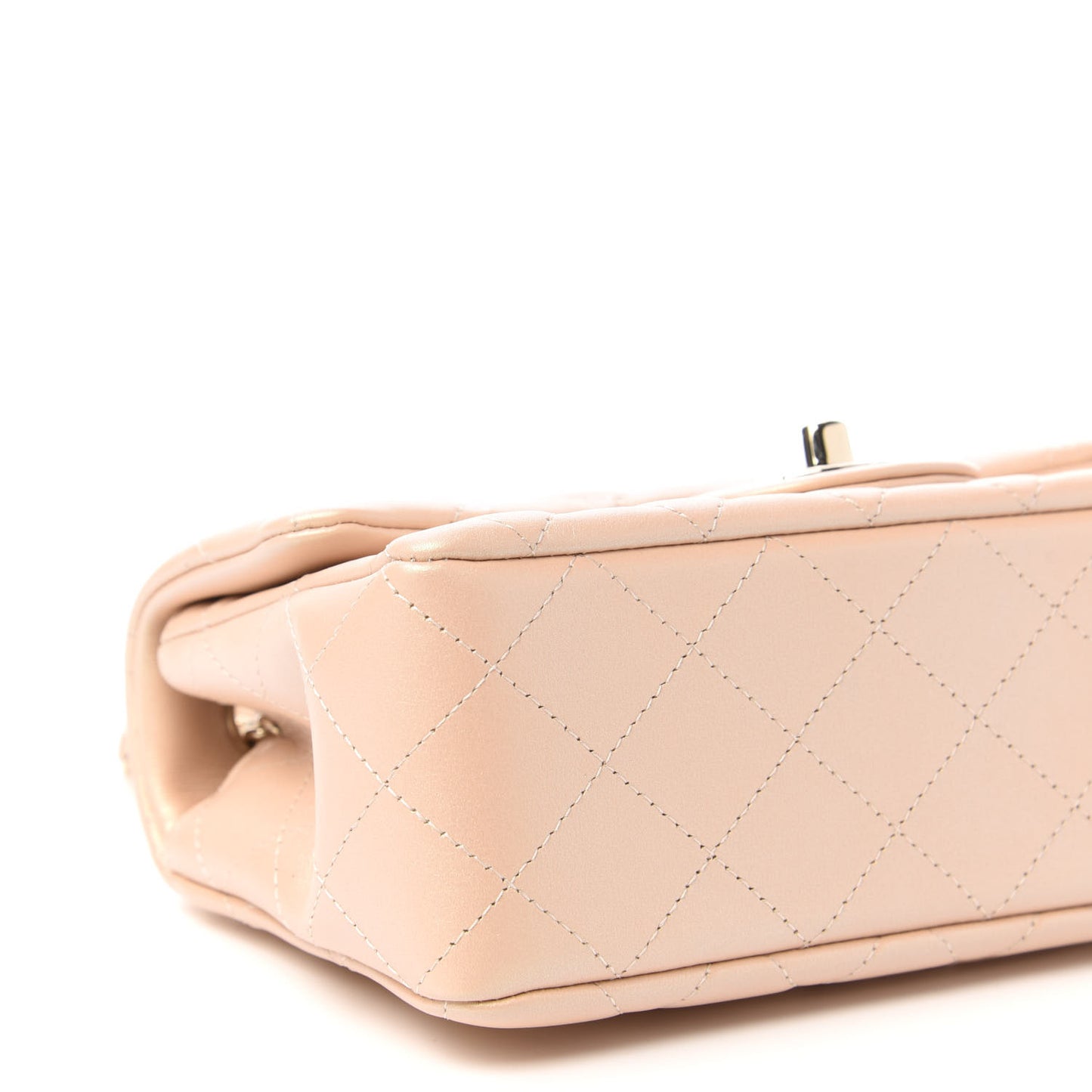 Iridescent Lambskin Quilted Mini Rectangular Flap Beige