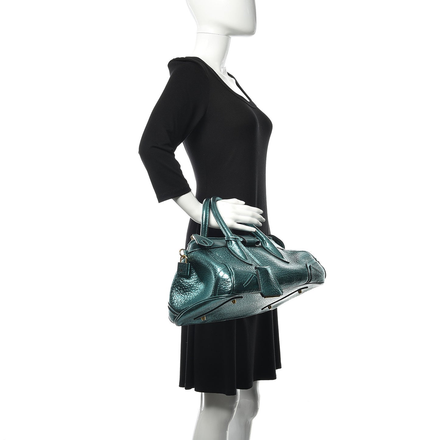 Metallic Calfskin Blaze Satchel Petrol Blue