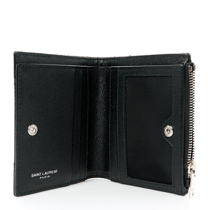 Saint Laurent Grain De Poudre Matelasse Chevron Monogram Zipped Card Case Black 6 of 10