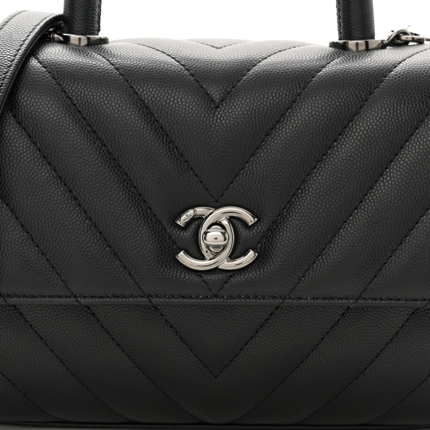 Caviar Chevron Quilted Mini Coco Handle Flap Black