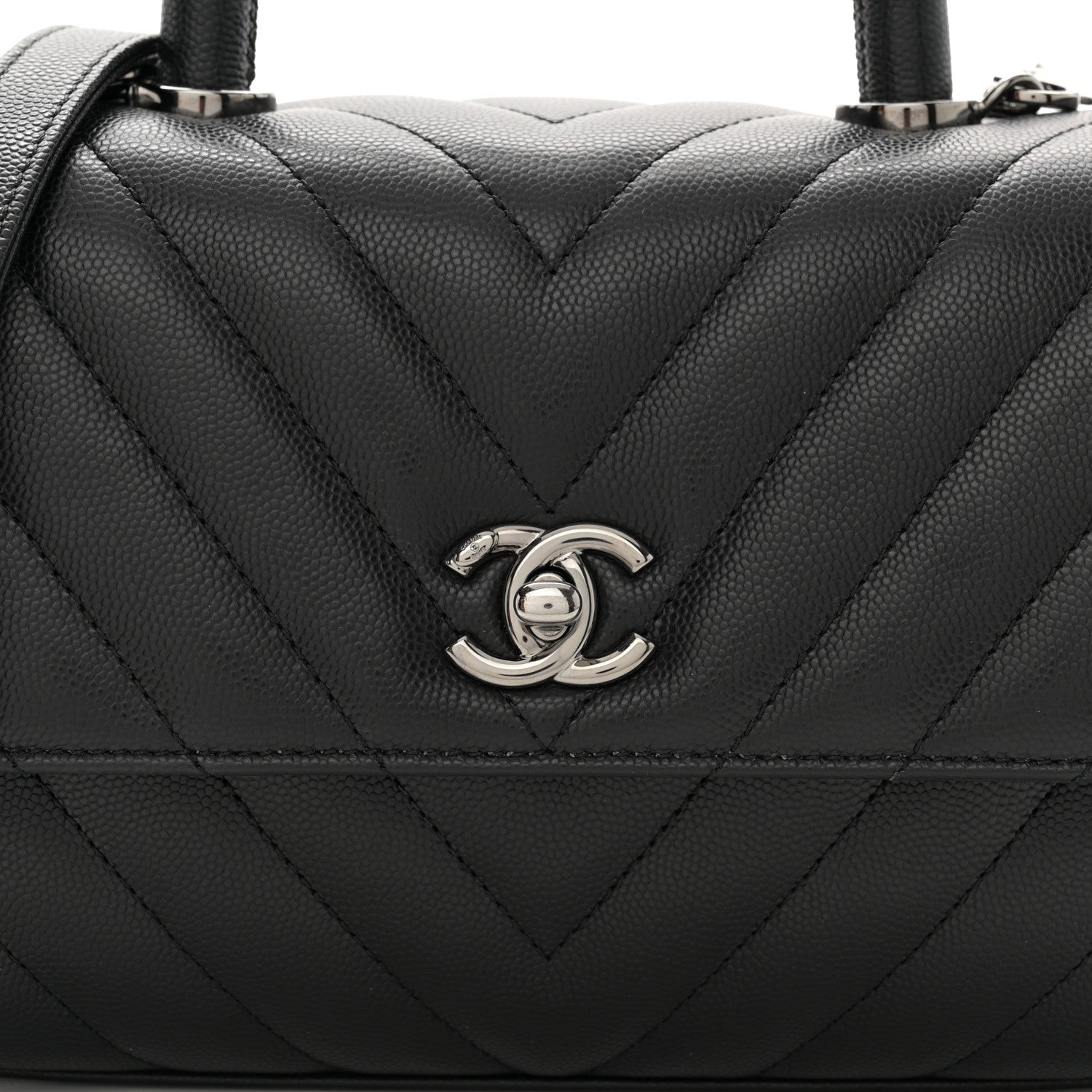Chanel Caviar Chevron Quilted Mini Coco Handle Flap Black 8 of 10