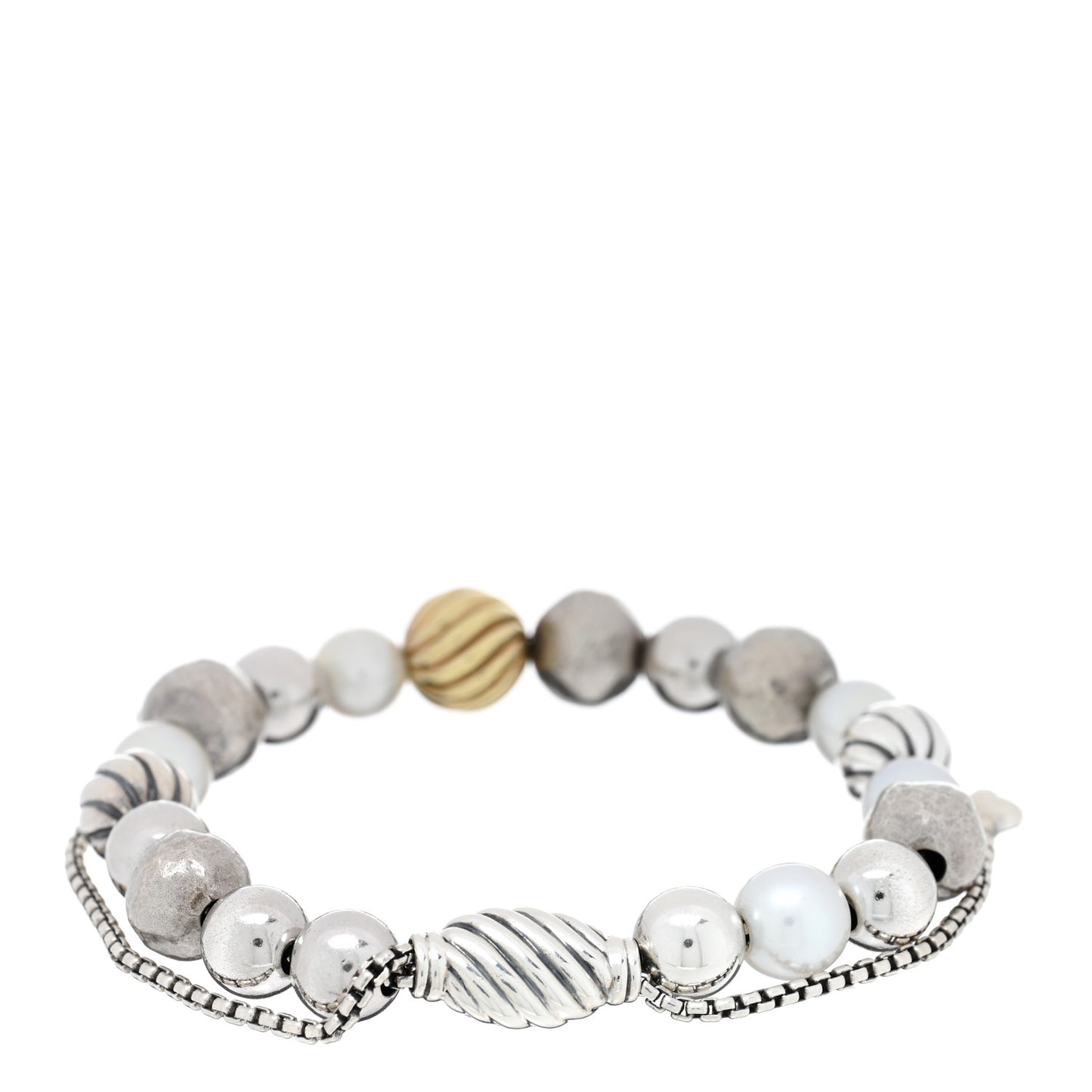 Sterling Silver 18K Yellow Gold Pearl Elements Bead Bracelet