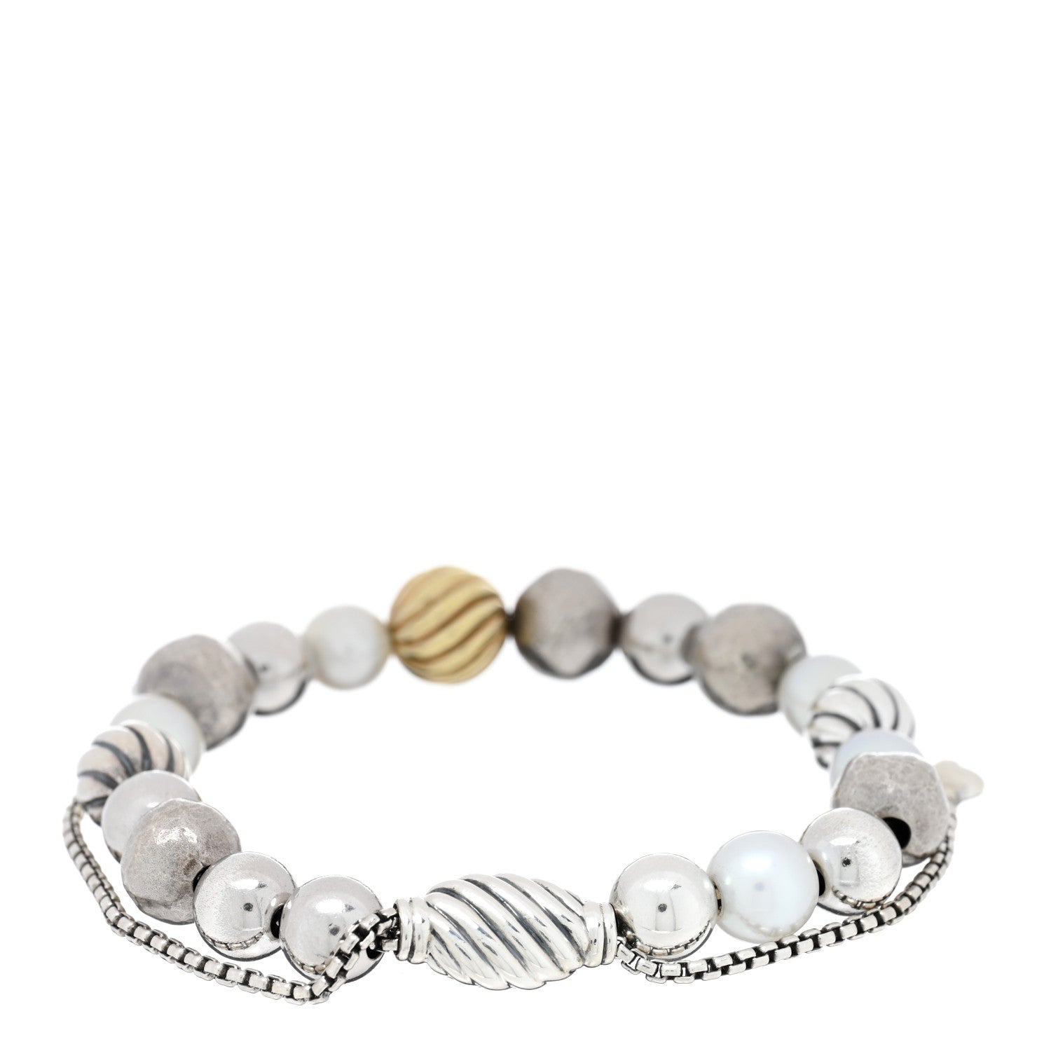 David Yurman Sterling Silver 18K Yellow Gold Pearl Elements Bead Bracelet 2 of 3