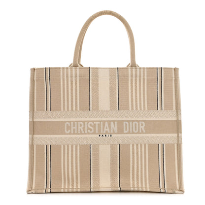 Christian Dior Canvas Embroidered Large Stripes Book Tote Beige 1 of 9