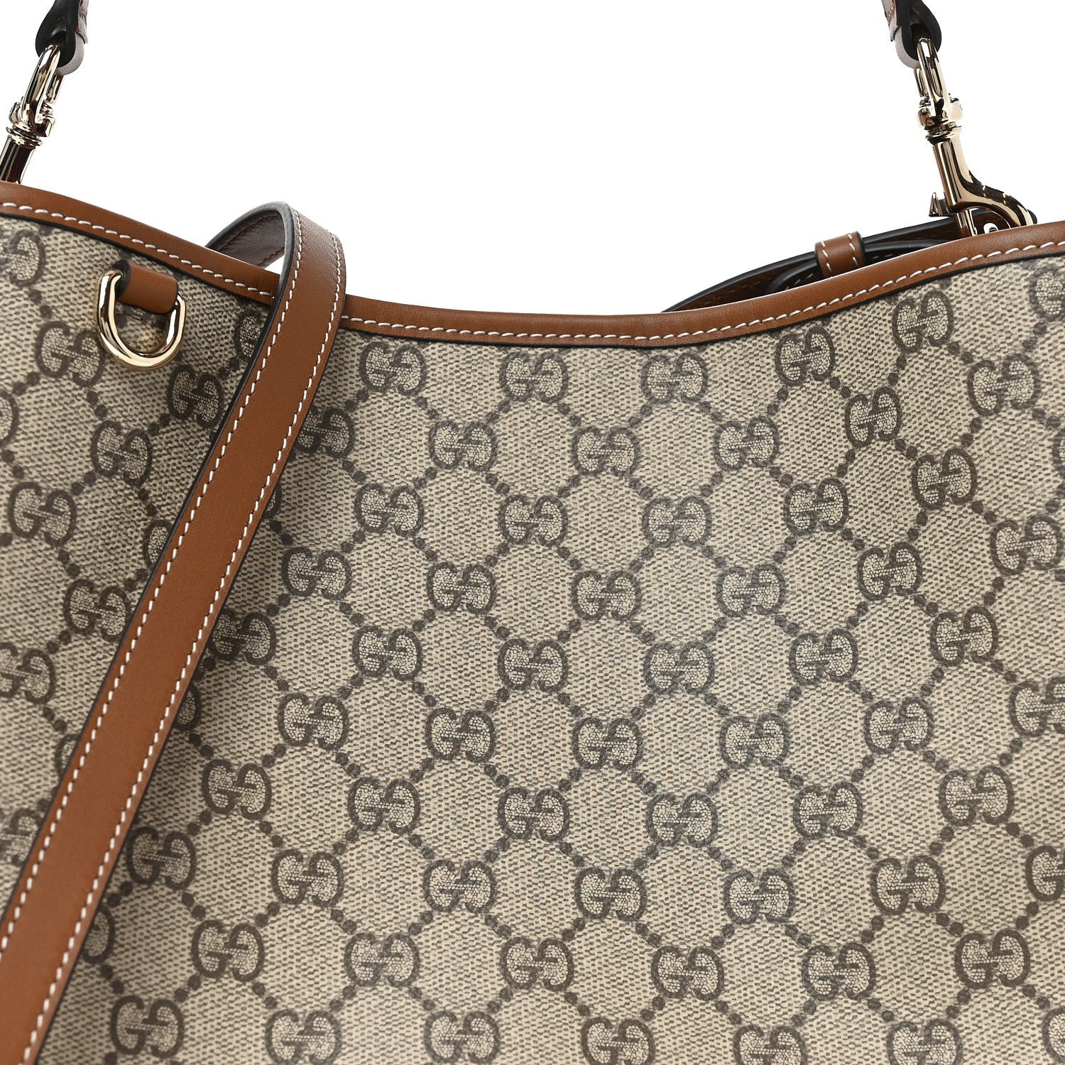 Gucci GG Supreme Monogram Medium Emblem Bucket Bag Beige Brown 7 of 9