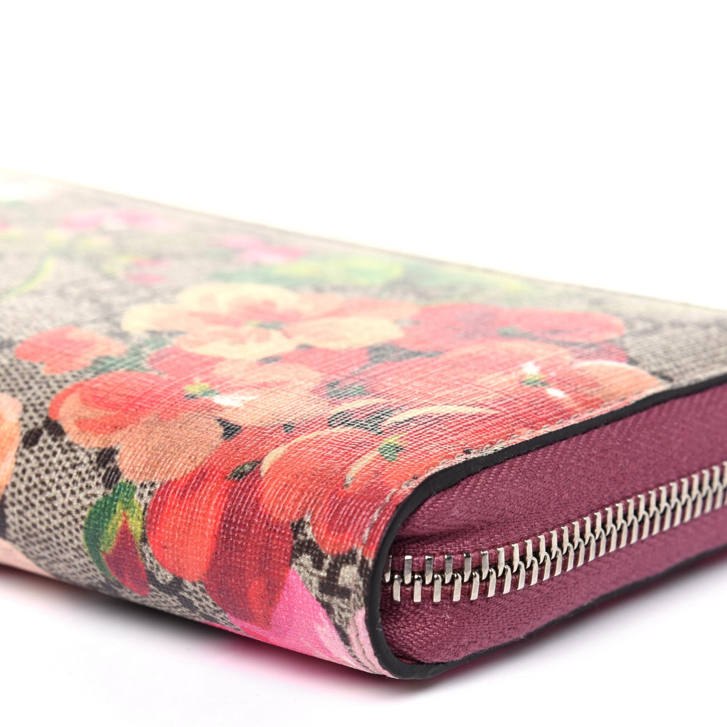 GG Supreme Monogram Blooms Zip Around Wallet Beige Multicolor Dry Rose