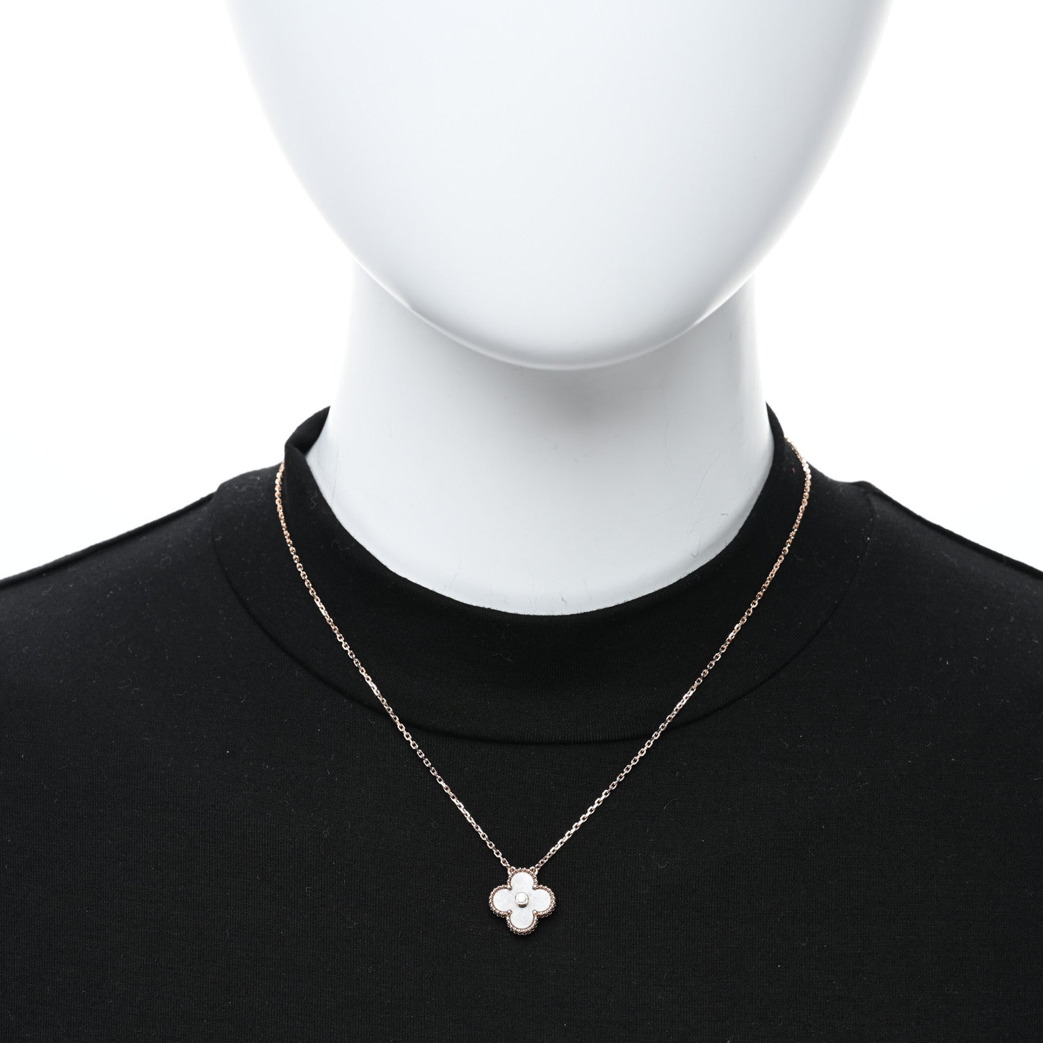 Van Cleef & Arpels 18K Rose Gold Diamond Silver Obsidian Vintage Alhambra Pendant Necklace 2 of 4