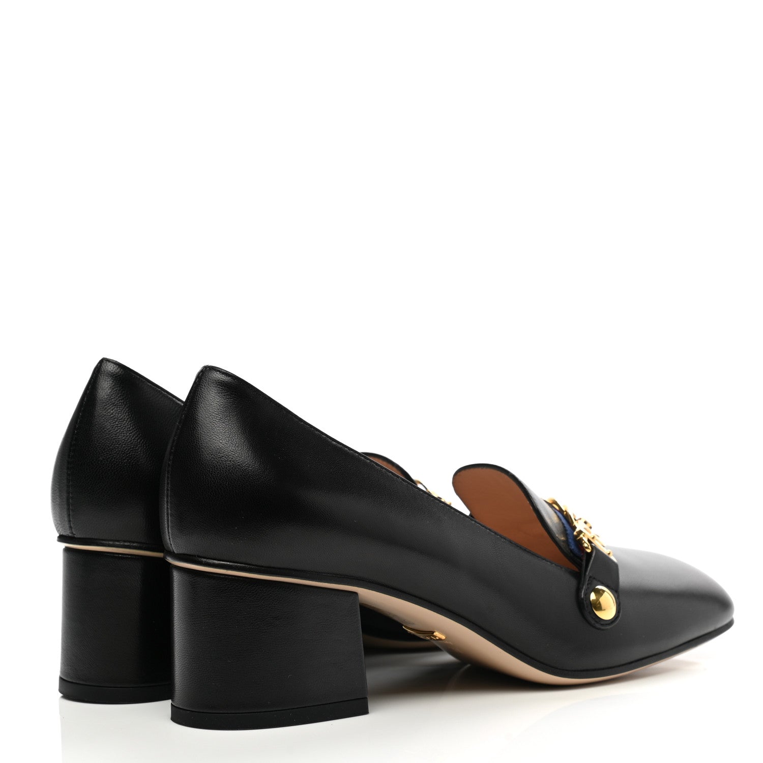 Gucci Malaga Kid Sylvie Web Chain Mid Heel Loafers 37 Black 4 of 9