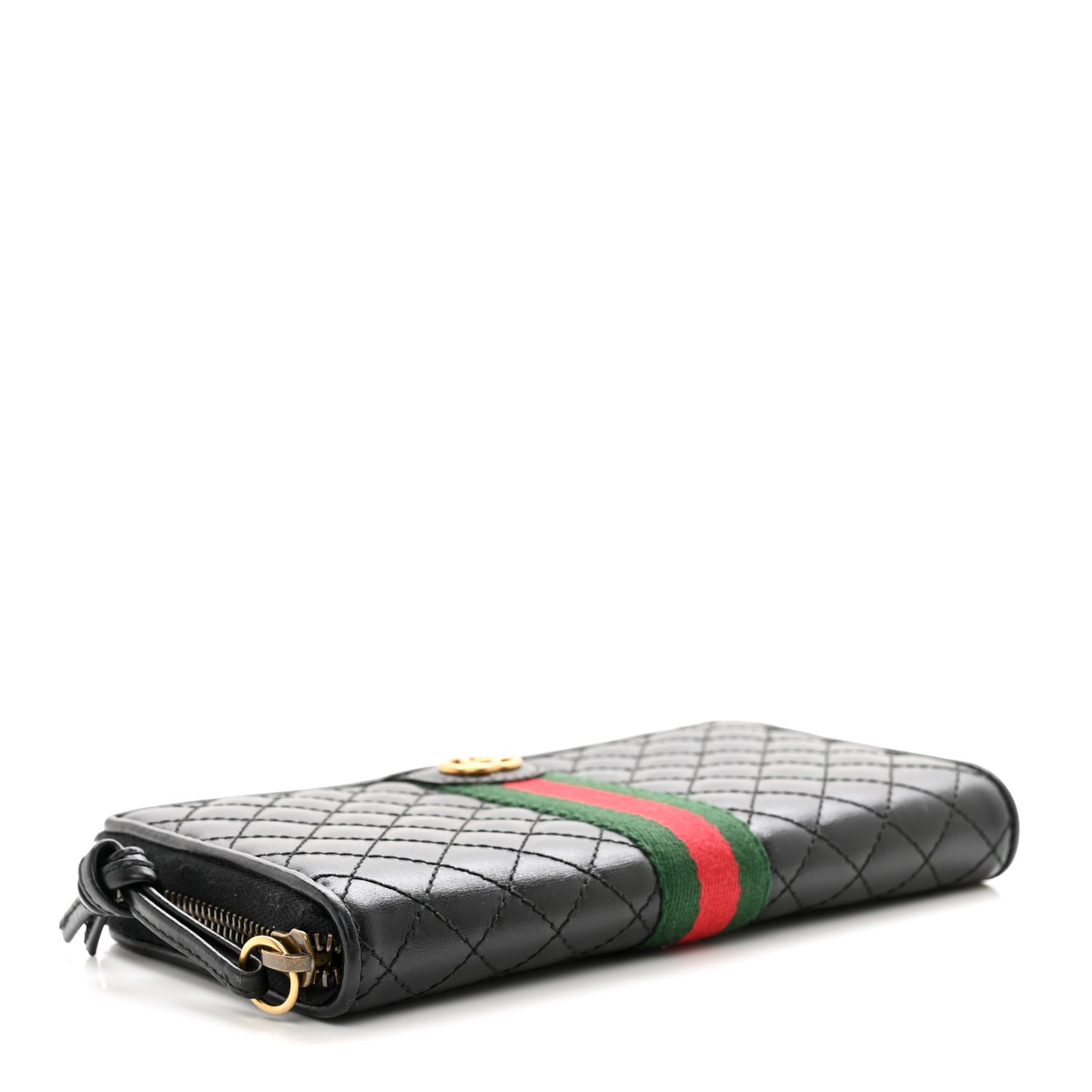 Calfskin Web Trapuntata GG Zip Around Wallet Black