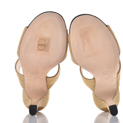 Chanel Suede Pearl Sandals 35 Beige 5 of 9