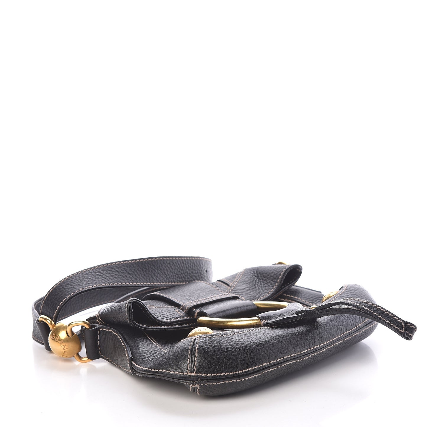 Grained Calfskin D Ring Shoulder Bag Black