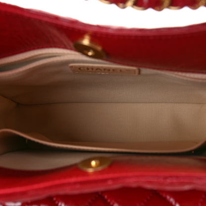 Chanel Shiny Crumpled Calfskin Quilted Wavy CC Hobo Red 5 of 9