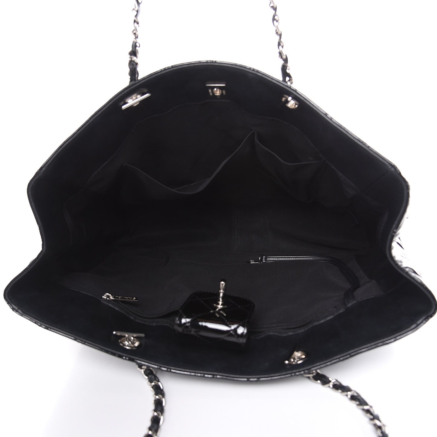 Patent Quilted Large Classic Shopping Tote Black