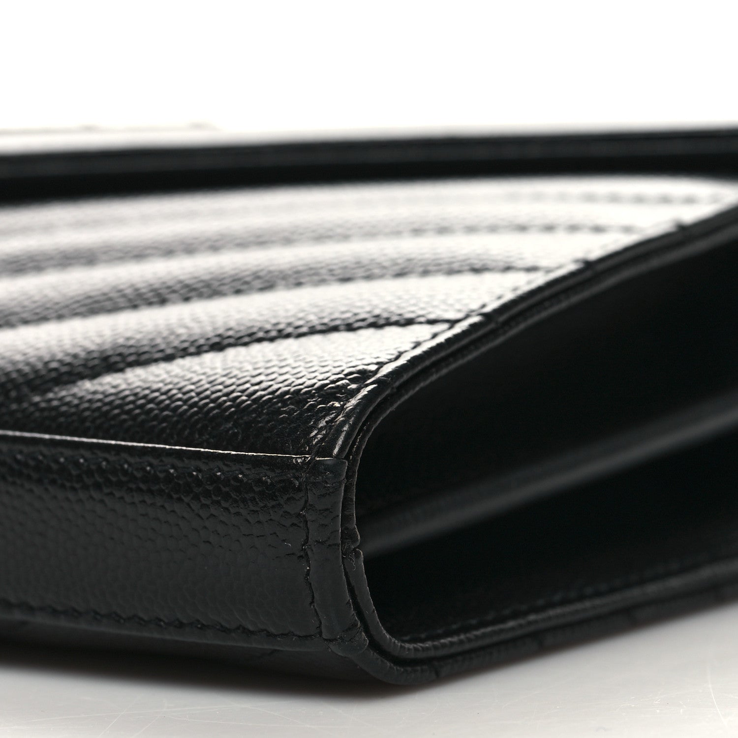 Saint Laurent Grain De Poudre Matelasse Chevron Monogram Chain Wallet Black 10 of 11