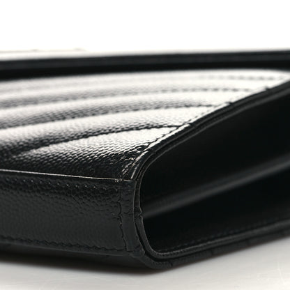 Saint Laurent Grain De Poudre Matelasse Chevron Monogram Chain Wallet Black 10 of 11