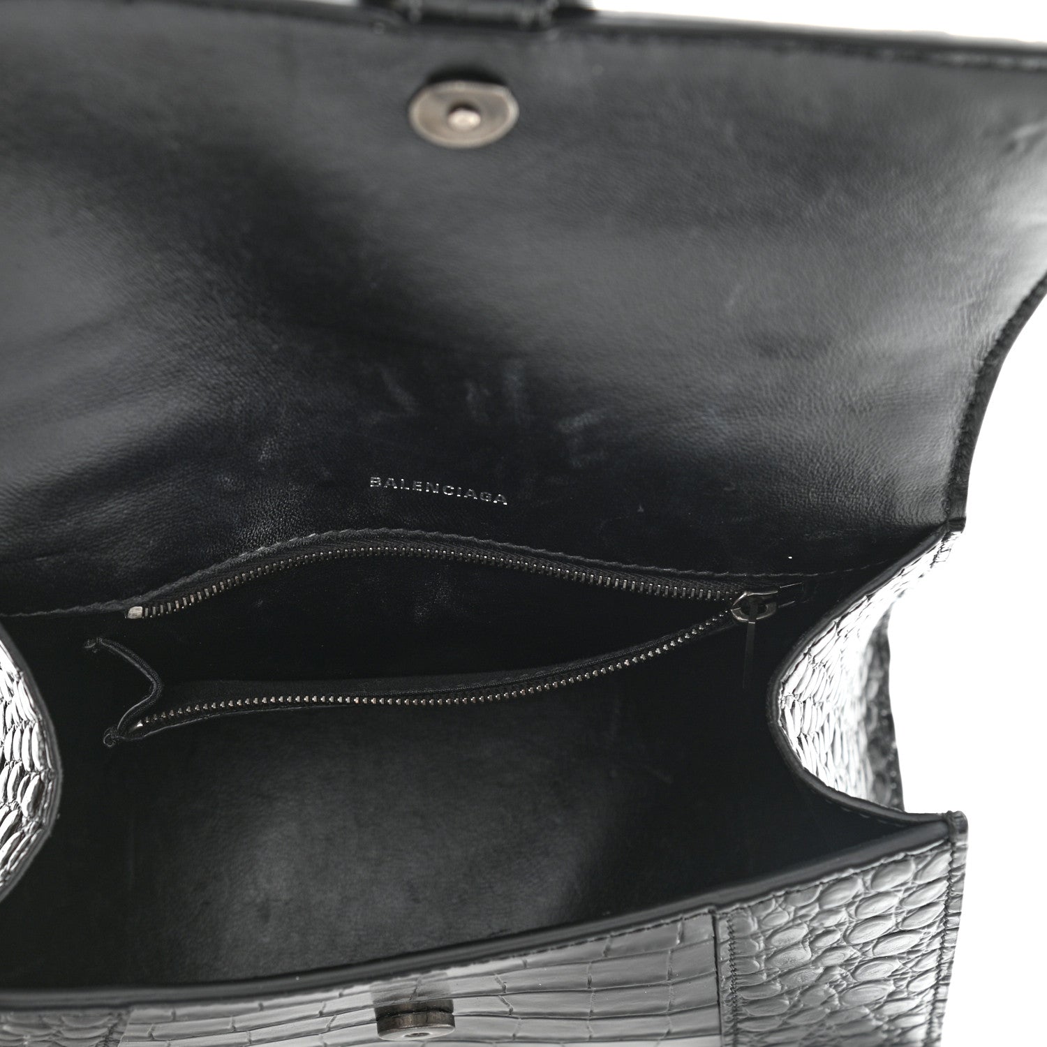 Balenciaga Shiny Calfskin Monochrome Crocodile Embossed Small Hourglass Top Handle Bag Black 5 of 11