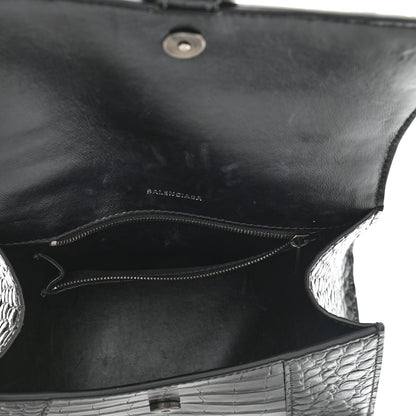 Balenciaga Shiny Calfskin Monochrome Crocodile Embossed Small Hourglass Top Handle Bag Black 5 of 11