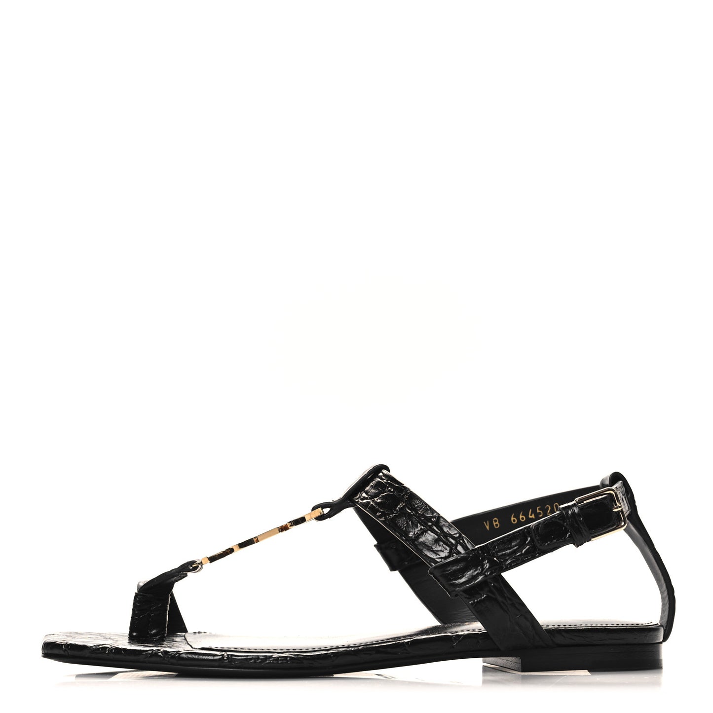 Calfskin Crocodile Embossed Cassandra Monogram Sandals 36.5 Black
