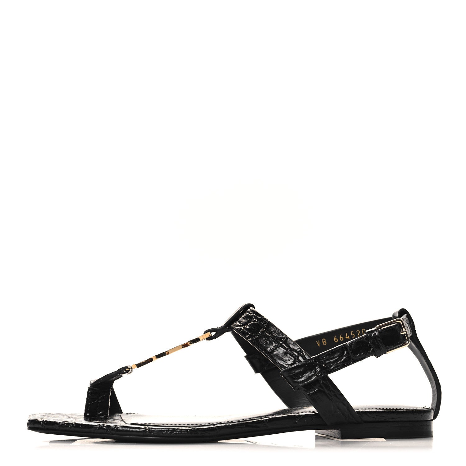 Saint Laurent Calfskin Crocodile Embossed Cassandra Monogram Sandals 36.5 Black 1 of 9