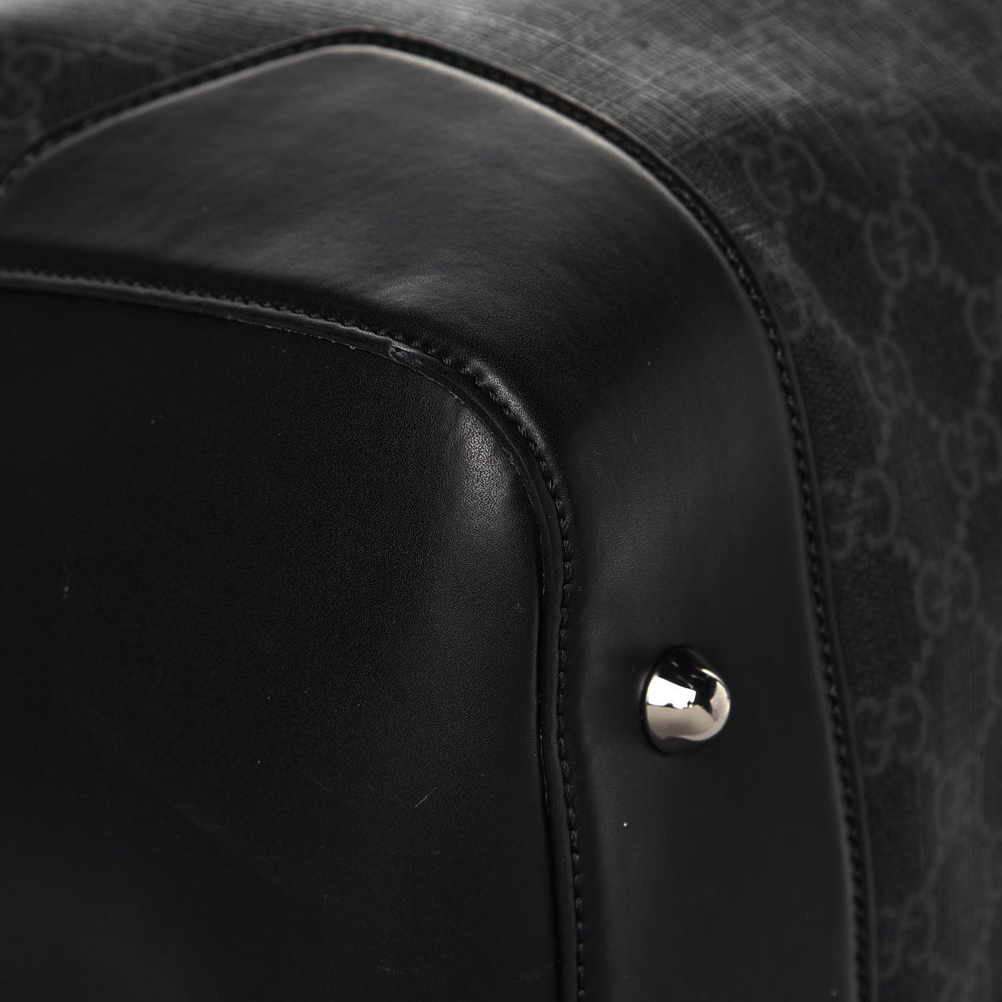 Soft GG Supreme Monogram Appia Calfskin Web Large Carry On Duffle Bag Black Grey