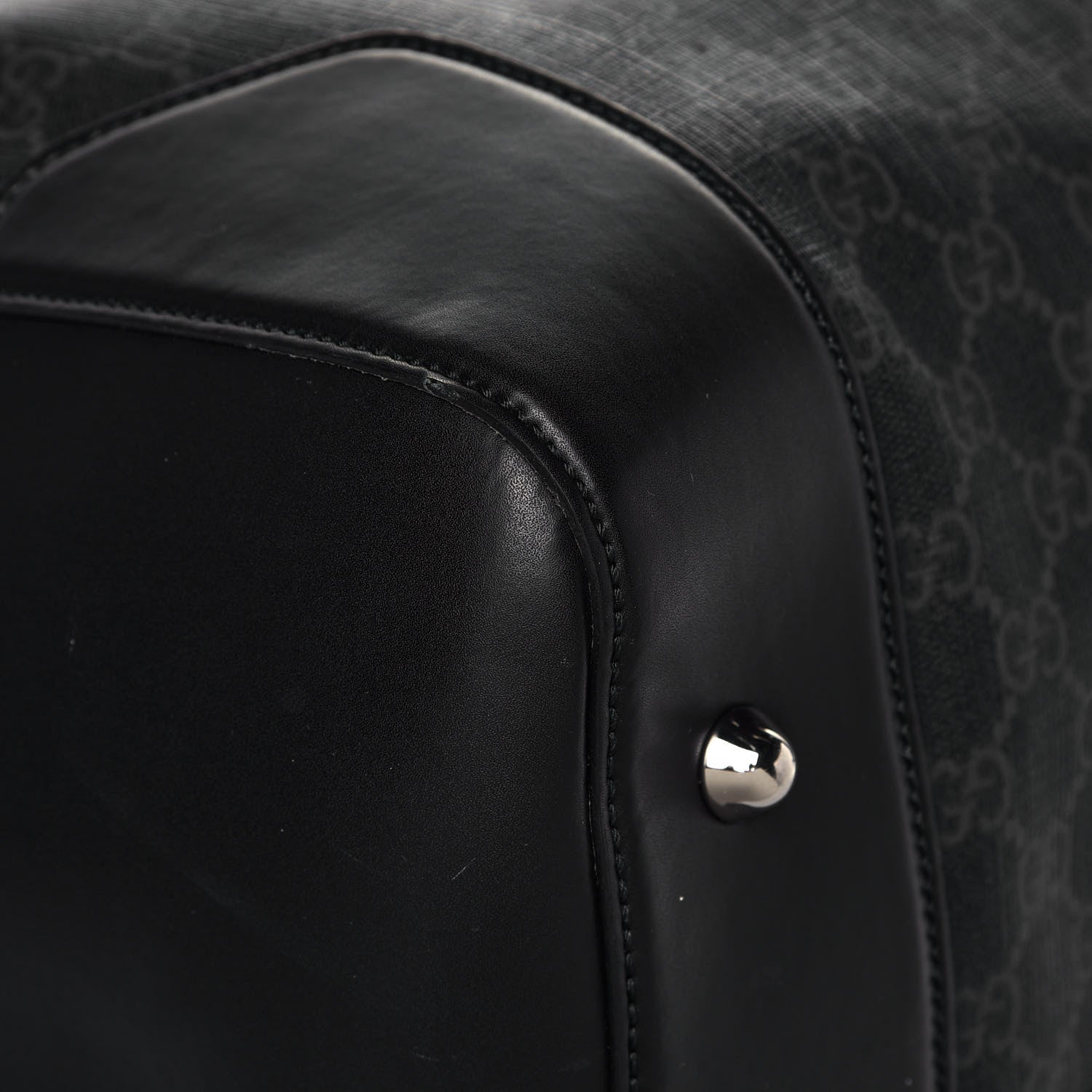 Gucci Soft GG Supreme Monogram Appia Calfskin Web Large Carry On Duffle Bag Black Grey 9 of 15