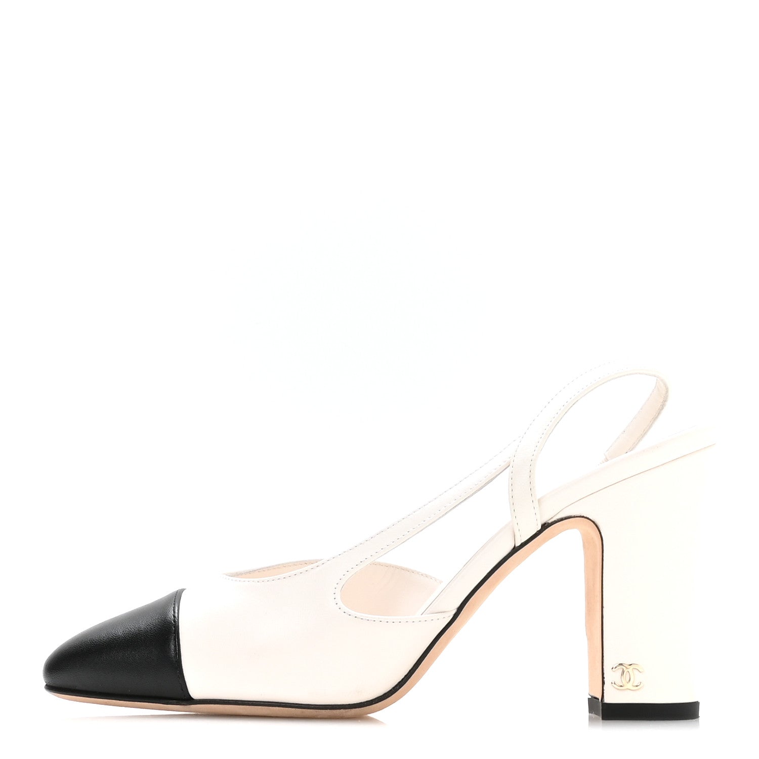 Chanel Lambskin Grosgrain Cap Toe CC Slingback Pumps 37 White Black 1 of 8