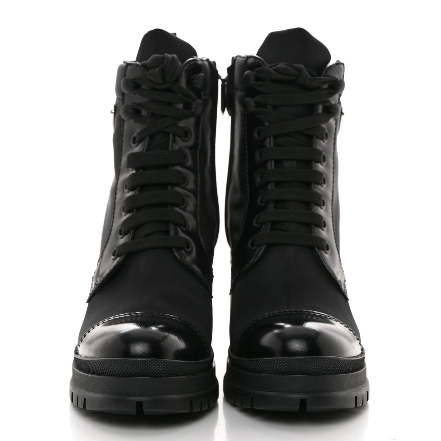 Spazzolato Re-Nylon Metal Triangle Logo Lace Up 55mm Ankle Boots 37 Black