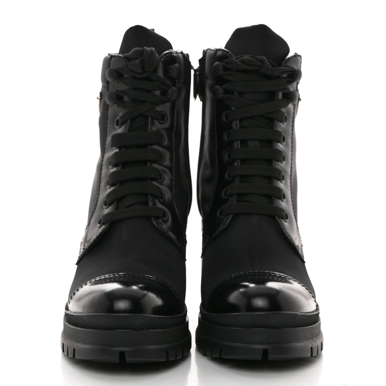 Prada Spazzolato Re-Nylon Metal Triangle Logo Lace Up 55mm Ankle Boots 37 Black 2 of 8