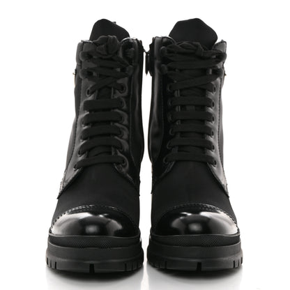 Prada Spazzolato Re-Nylon Metal Triangle Logo Lace Up 55mm Ankle Boots 37 Black 2 of 8