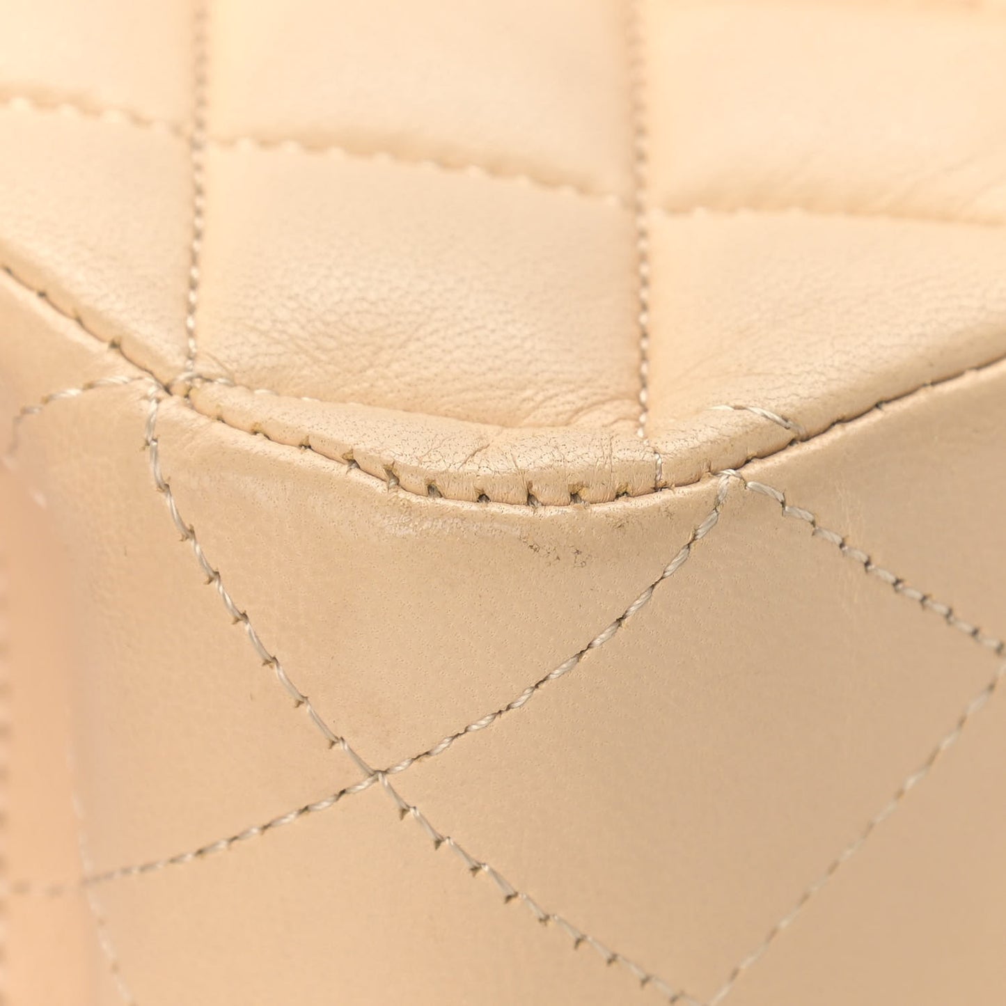 Lambskin Quilted Medium Double Flap Beige
