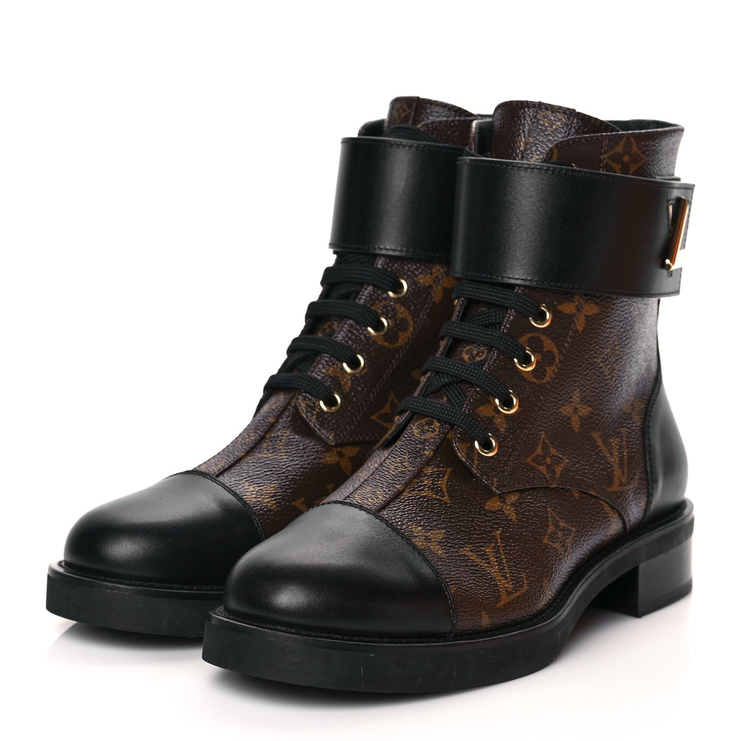 Louis Vuitton Calfskin Monogram Wonderland Flat Ranger Boots 39 Black 3 of 9