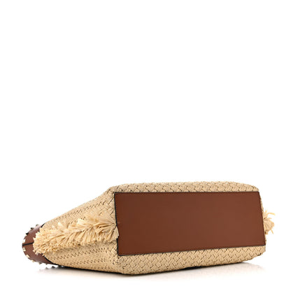Valentino Garavani Raffia Calfskin Rockstud Shoulder Tote Naturale Saddle Brown 22 of 31