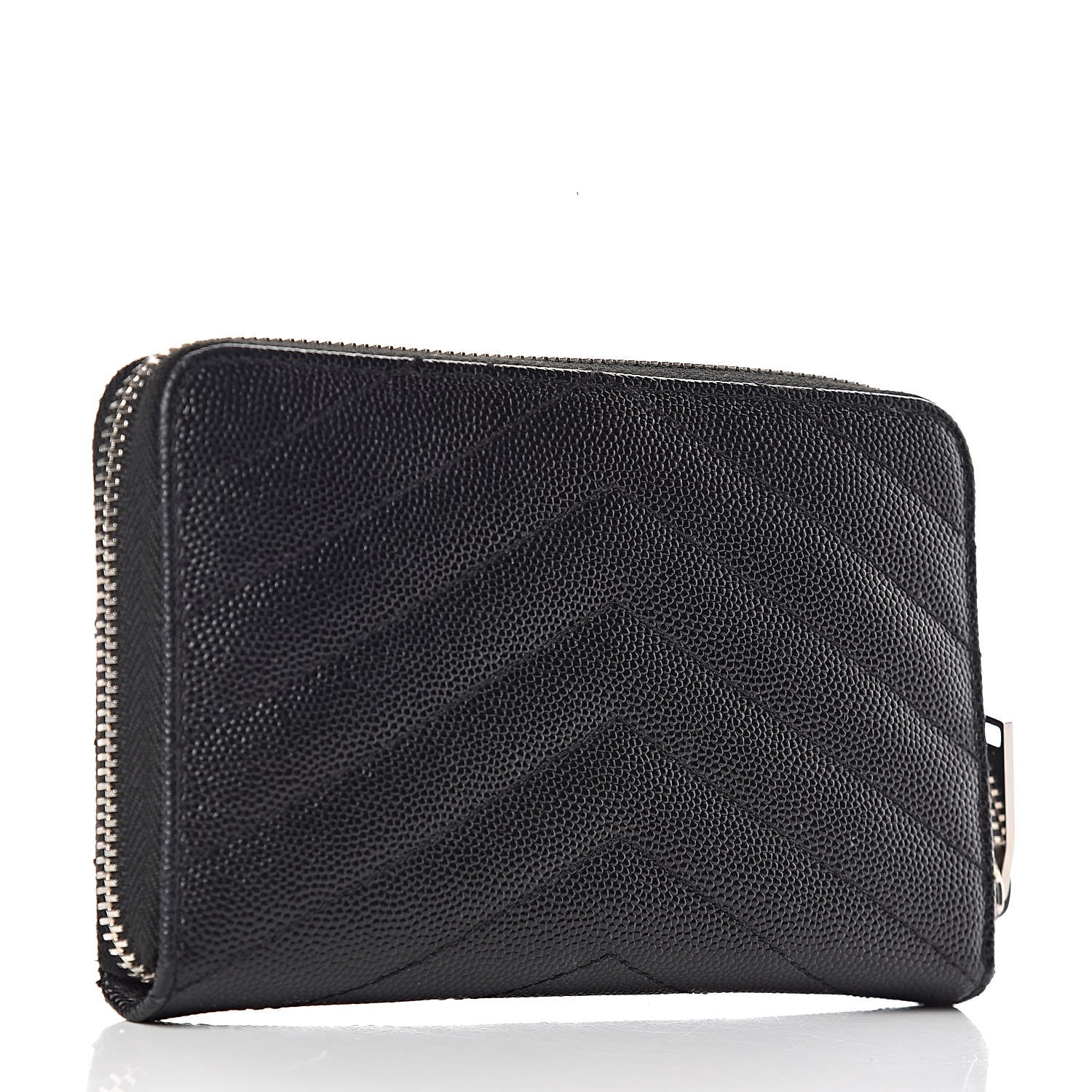 Saint Laurent Grain De Poudre Matelasse Chevron Monogram Zip Around Wallet Black 3 of 12