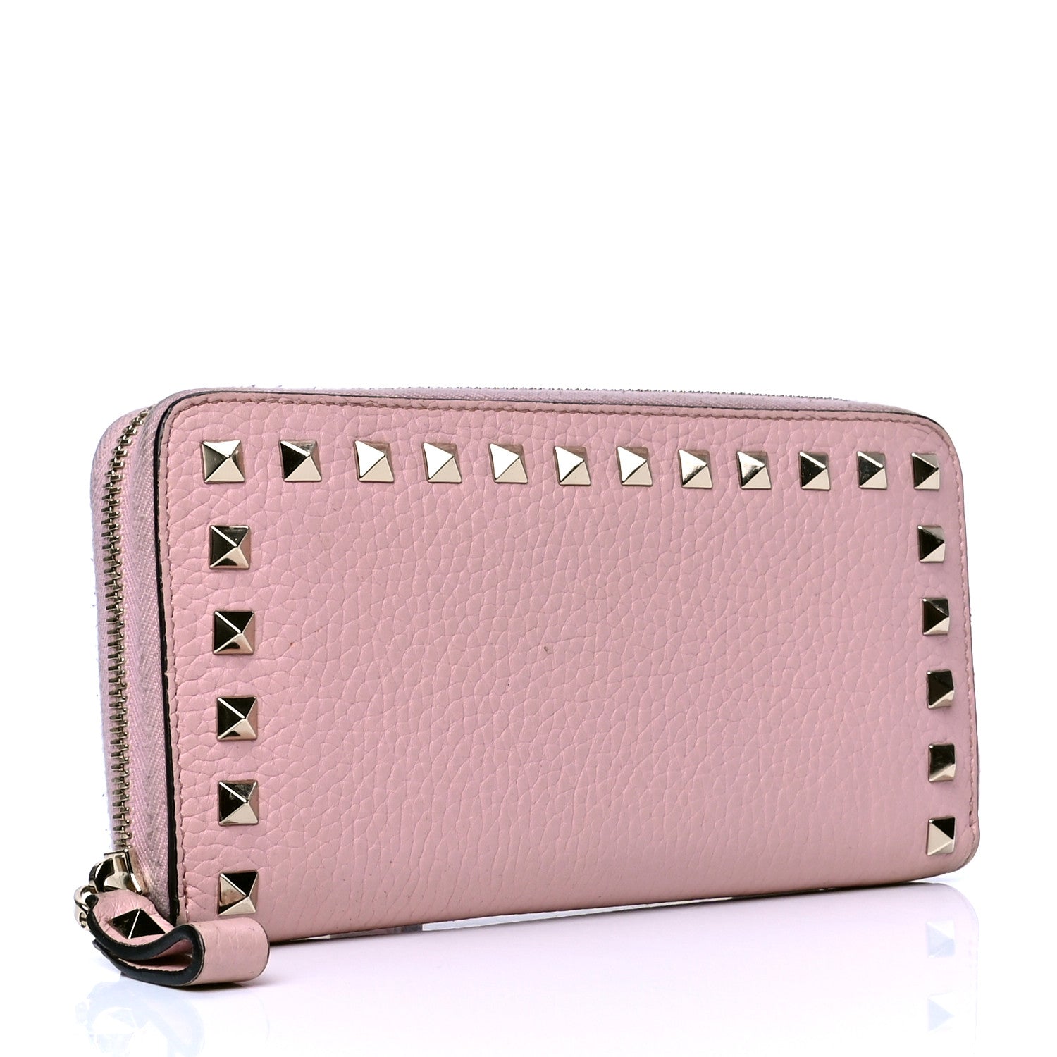 Valentino Garavani Pebbled Calfskin Rockstud Zip Around Wallet Water Rose 2 of 5