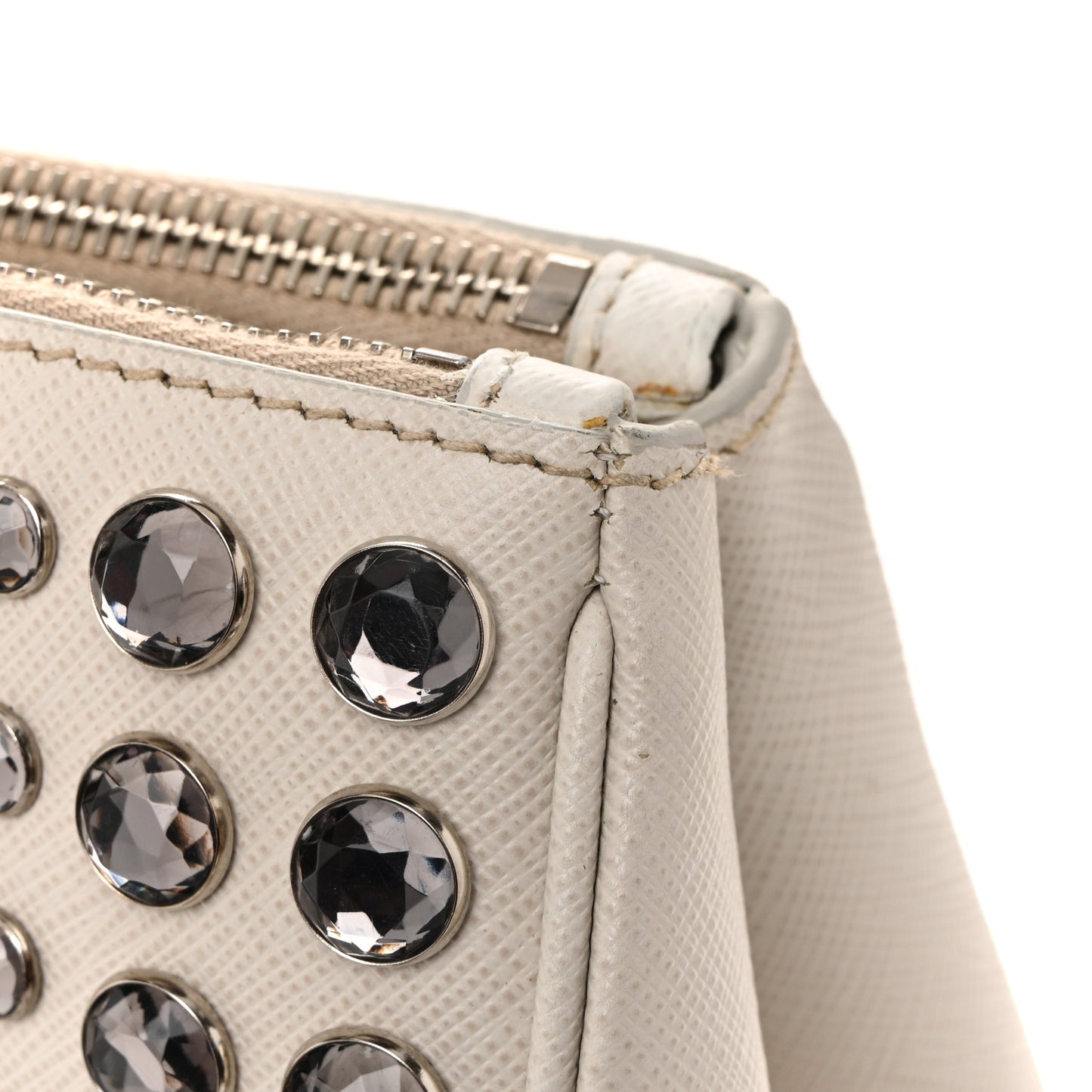 Saffiano Lux Studded Crystal Medium Galleria Double Zip Tote Talco
