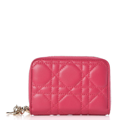 Christian Dior Lambskin Cannage Mini Lady Dior Zip Portemonnaie Fuchsia 1 of 8