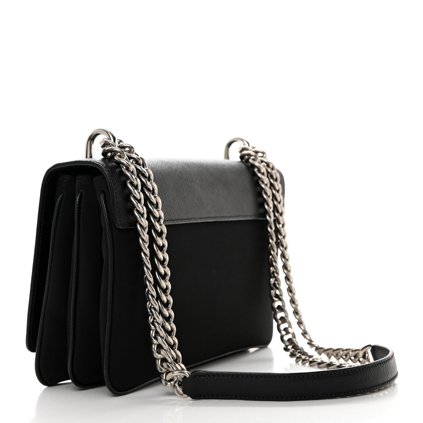 Saffiano Tessuto Nylon Chain Shoulder Bag Black