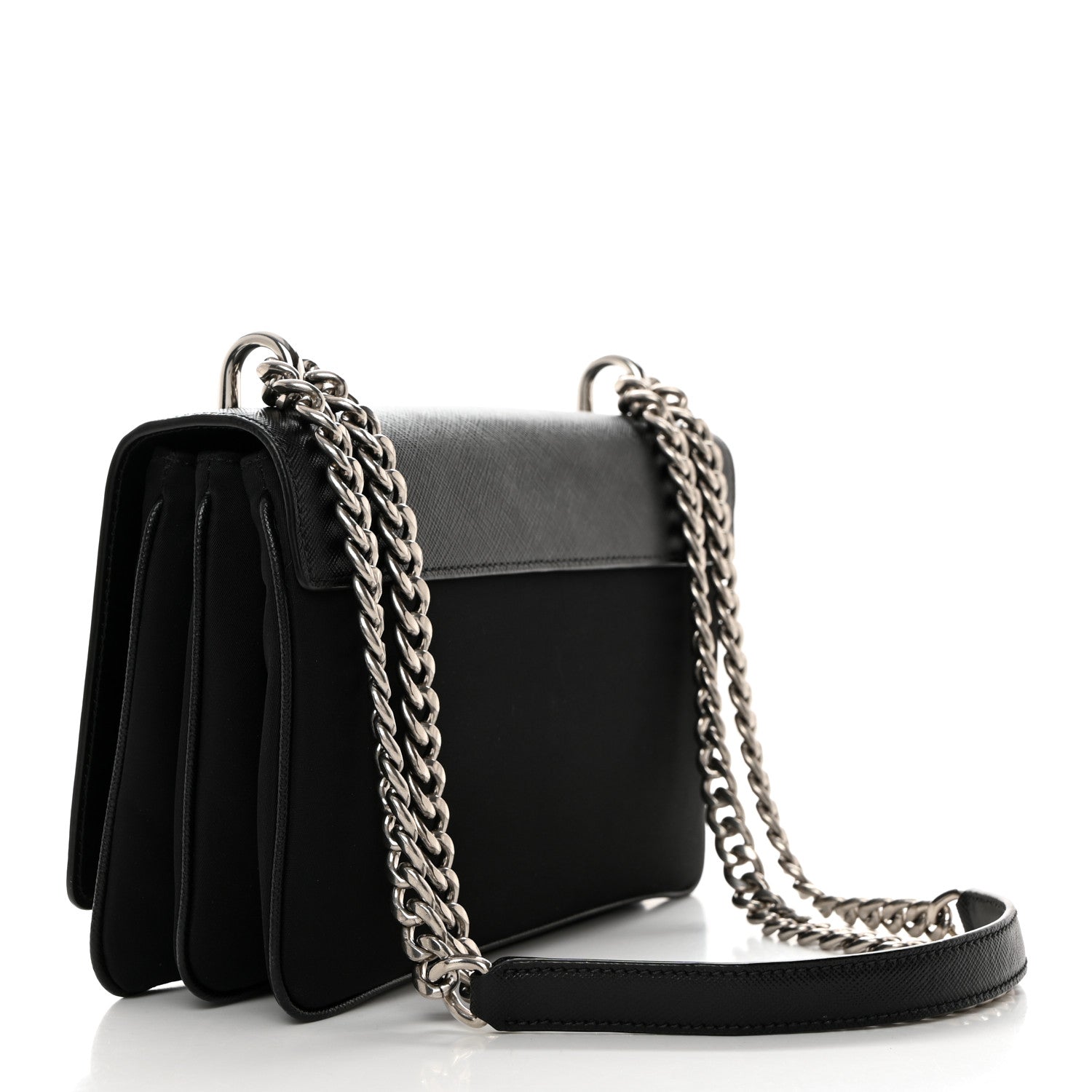 Prada Saffiano Tessuto Nylon Chain Shoulder Bag Black 3 of 10