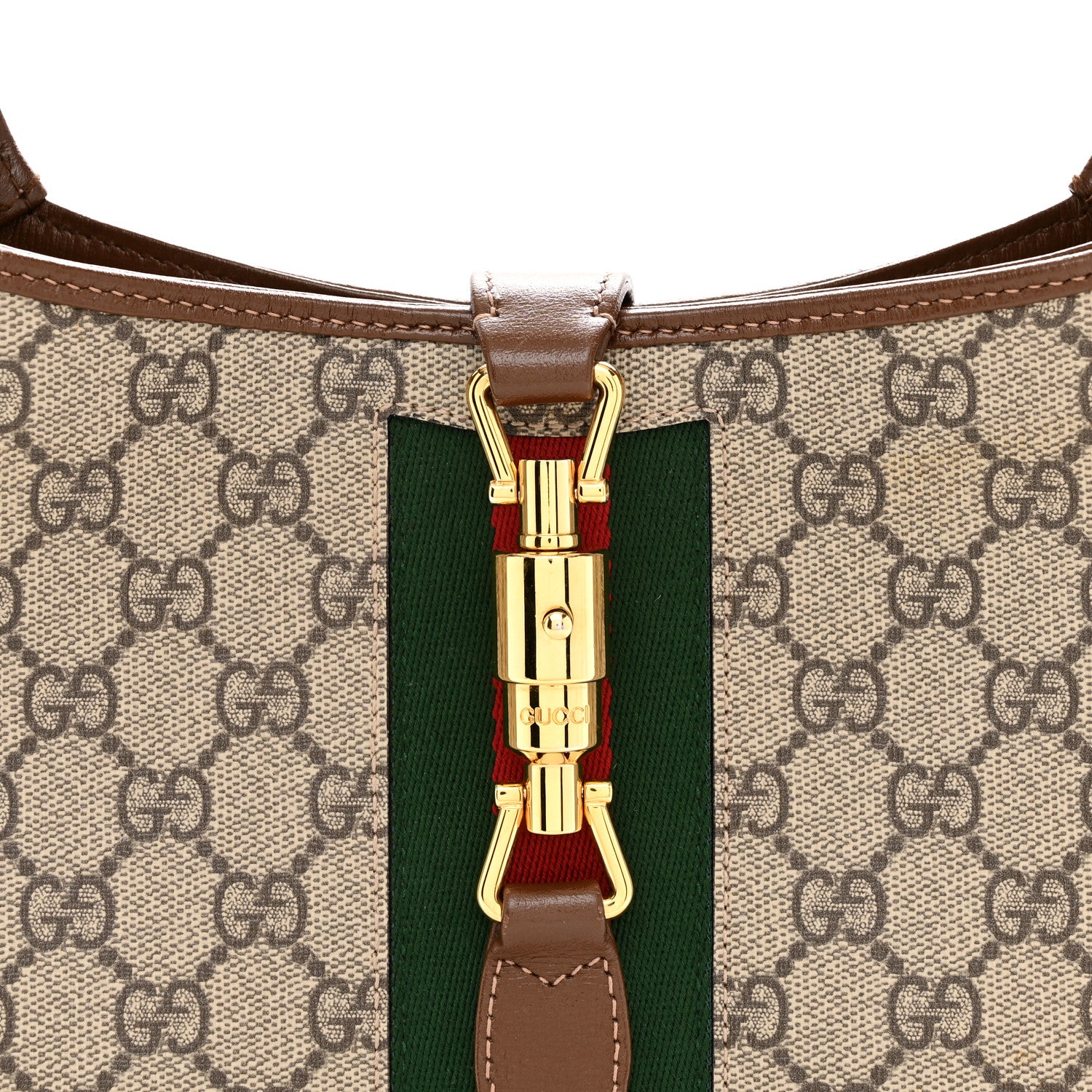 Gucci GG Supreme Monogram Azalea Calfskin Web Small Jackie 1961 Hobo Beige Ebony Brown Sugar 8 of 10