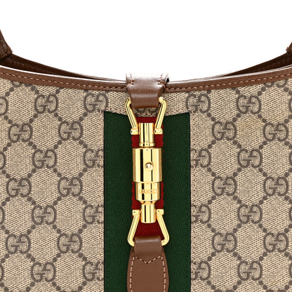 Gucci GG Supreme Monogram Azalea Calfskin Web Small Jackie 1961 Hobo Beige Ebony Brown Sugar 8 of 10