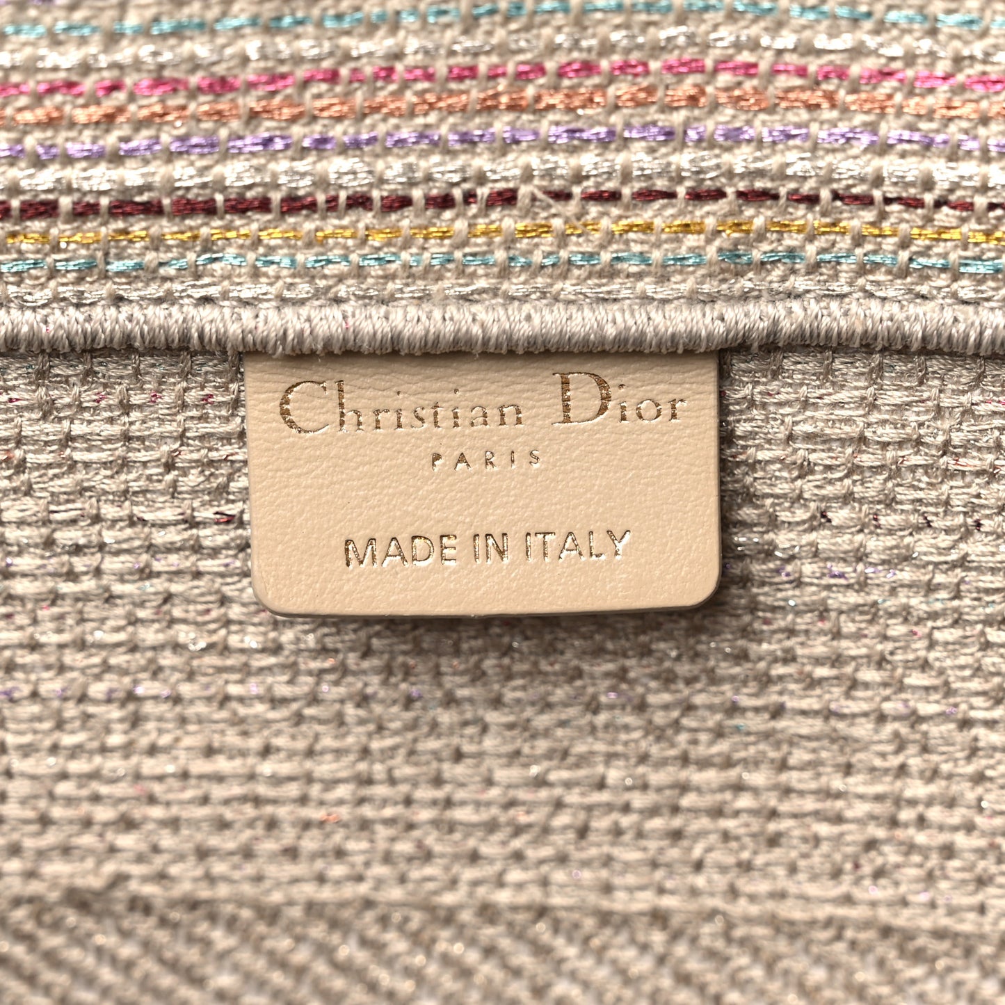 Canvas Embroidered Medium Stripes Book Tote Beige Multicolor